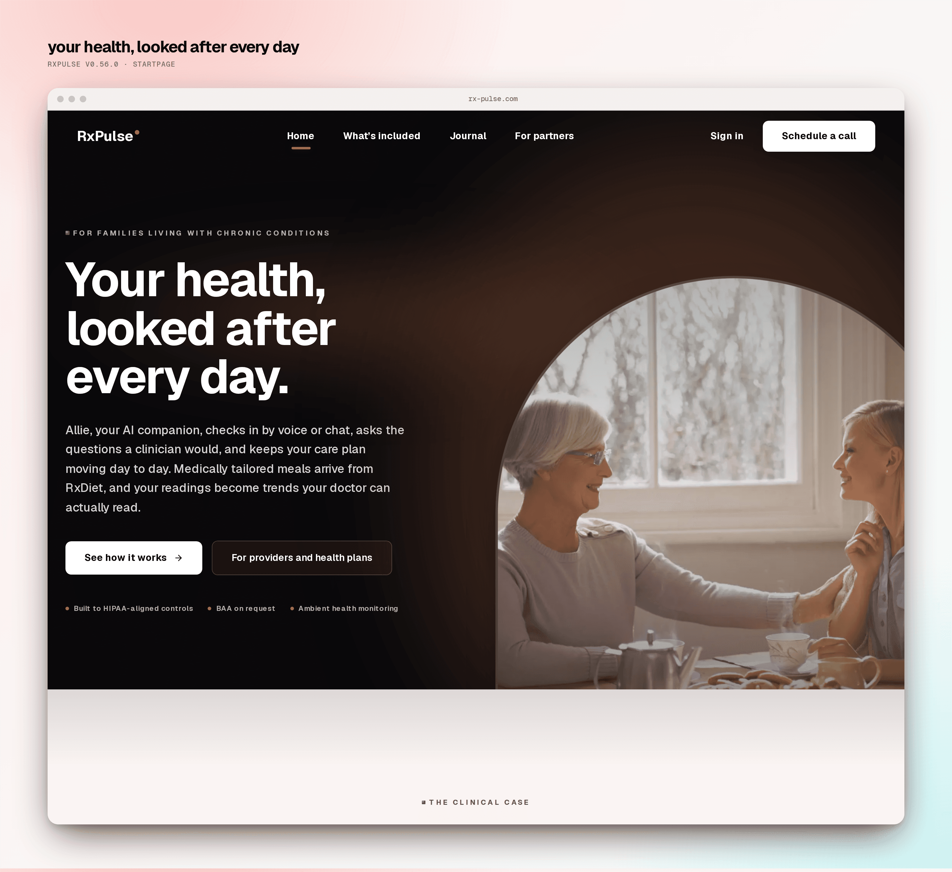 The startpage hero reading "Your health, looked after every day."