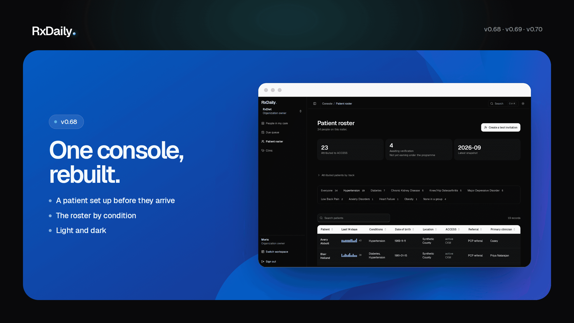 A cobalt release slide headlined One console, rebuilt.